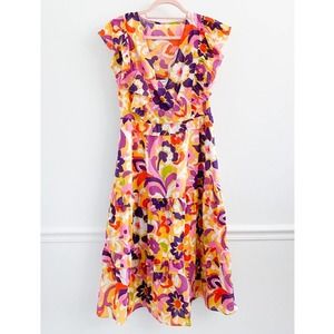 J.Crew Ruffle Tiered Midi Spring Dress Ratti Print Yellow